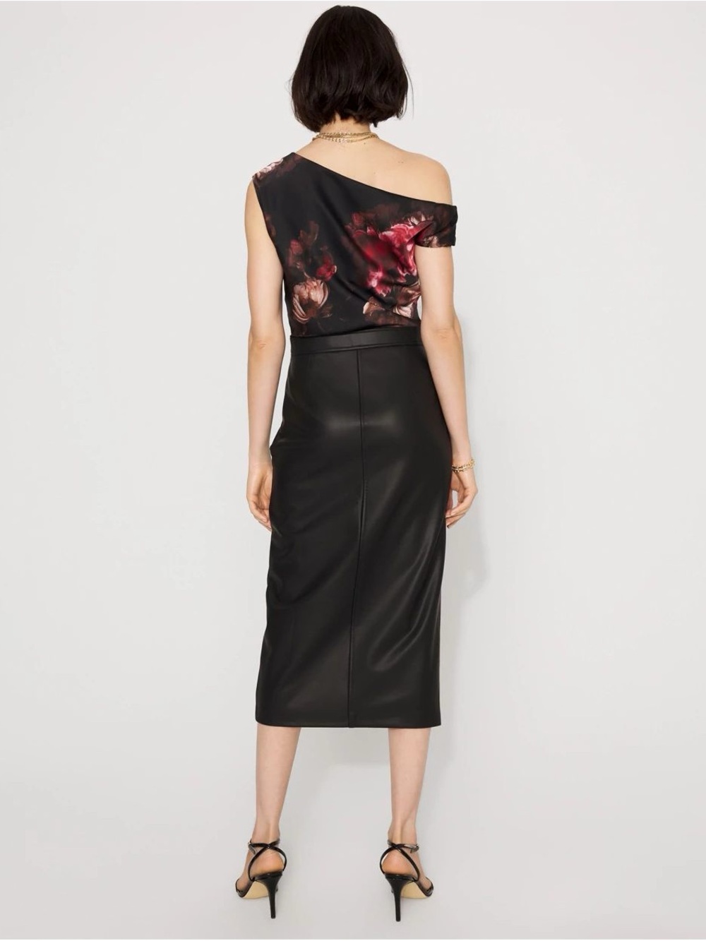 NWT White House Black Market Faux-Leather Midi Dress with Satin Bodice - Picture 4 of 10